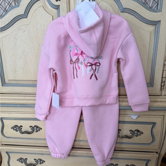 Pink Hooded girls Jumpsuit with Bow - Picture 2 of 4